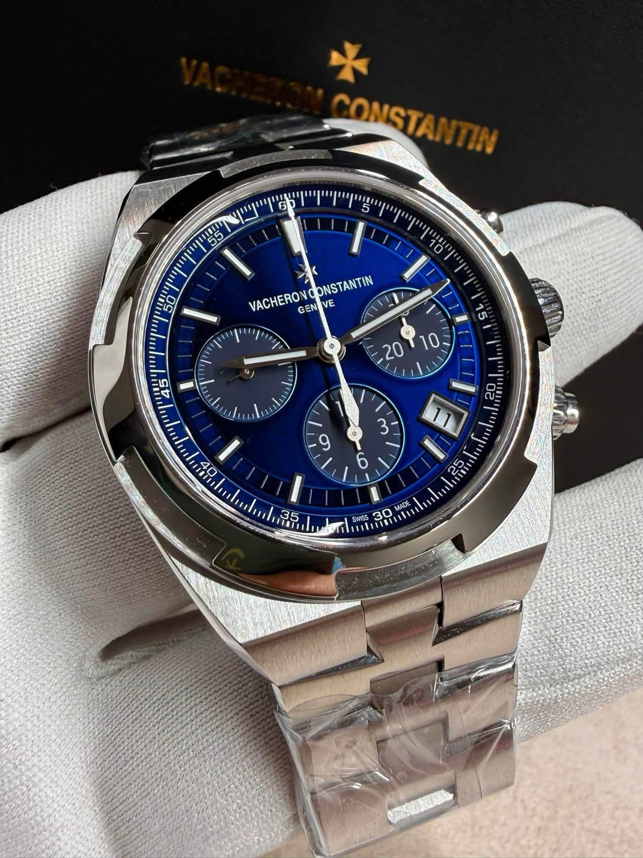 Vacheron Constantin Overseas Chronograph in stainless steel with a blue dial